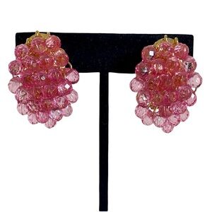 Vintage Signed Joan Rivers Pink Crystal And Gold Plated Screwback Earrings